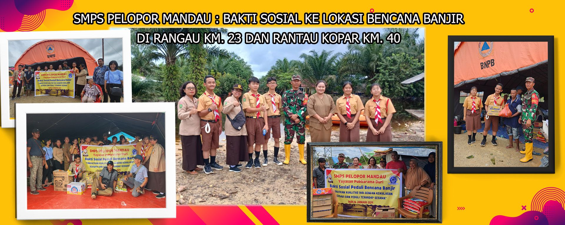 SMPS PELOPOR MANDAU  BAKTI SOSIAL KE LOKASI BENCANA BANJIR DI RANGAU KM 23 DAN RANTAU KOPAR KM 40